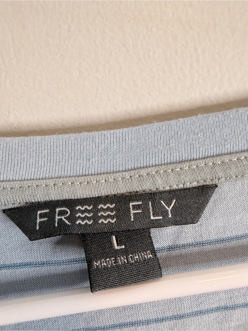 Free Fly Women’s Large Light Blue Striped Pocket Short Sleeve Tee - Picture 2 of 6